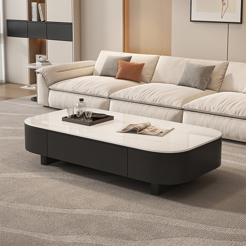 Table basse moderne en ardoise minimaliste, H 15,7 po x L 51,2 po x l 27,6 po, Noir, noir, noir, noir