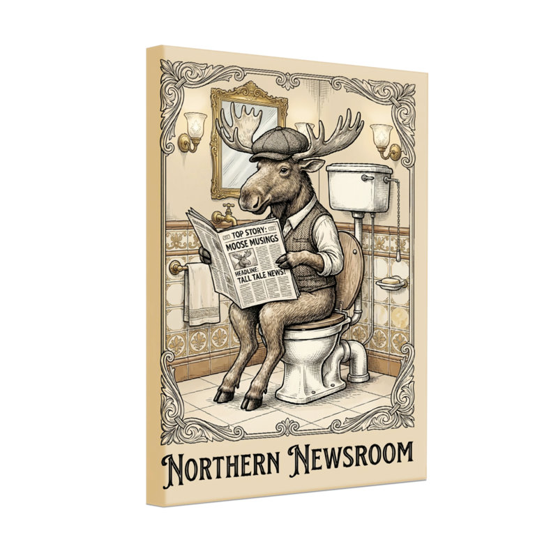 Bath & Laundry Moose lecture du journal sur la toilette, H 36 po x l 24 po, Toile tendue, Ne s’applique pas