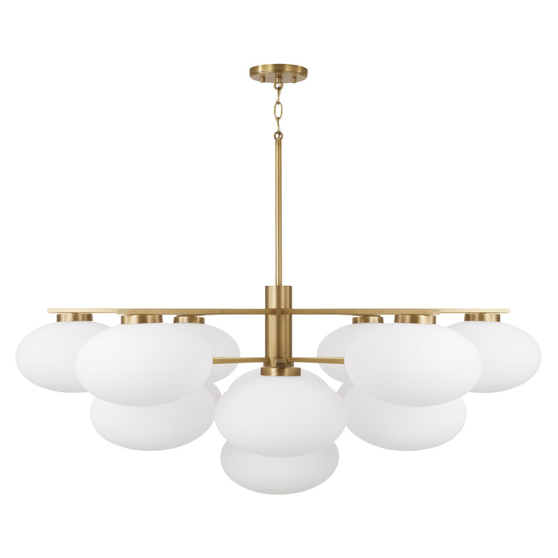 45.5" W x 17.75" H 10-Light Two-Tier Chandelier in Matte Black with Soft White Glass Oval Globes, 45.5"W x 17.75"H, 13