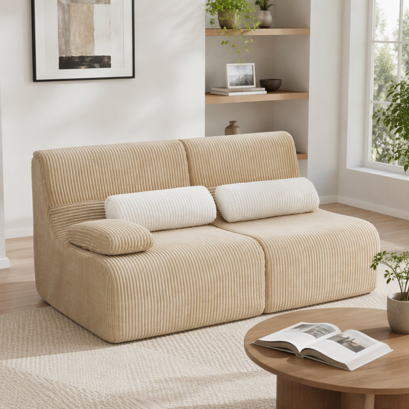 Canapé modulaire moderne 63,7 po, Velours côtelé café
