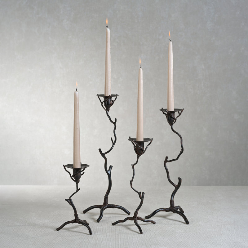 Brunel Twig Design Wrought Iron Candleholder, 8" H x 4.5" W x 4.5" D 