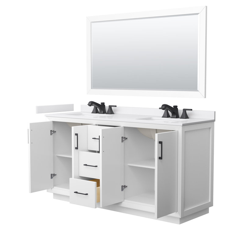 Strada 72" Freestanding Double Bathroom Vanity with Cultured Marble Top, Brushed Nickel, Green / Matte Black, 66'' W
