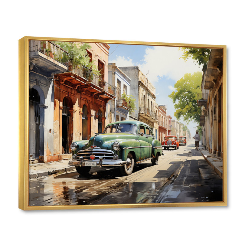 Cuba Havana Vieja Timeless - art mural paysage de Cuba, Cadre flottant doré, H 34 po x l 44 po x P 1,5 po