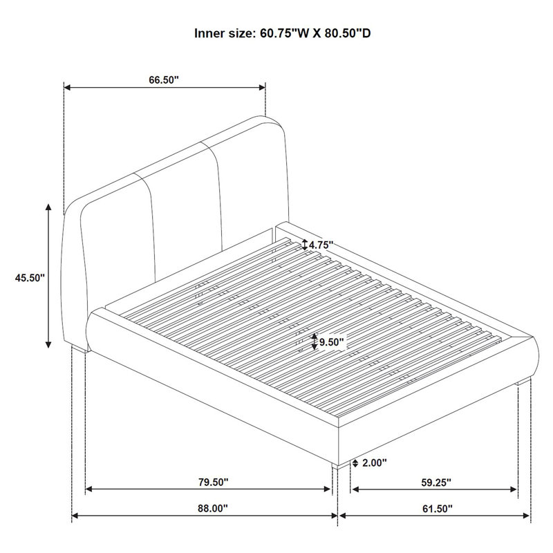Grand lit plateforme tapissier brun Mokena, Brun, Grand