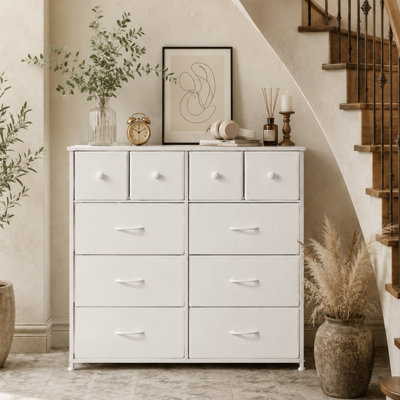 98cm Chest Of Drawers, 10 Fabric Drawers Bedroom Cabinet with Handles and Metal Frame