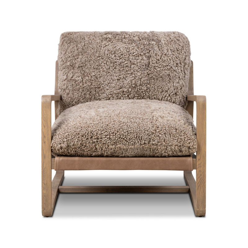 Ace Chair, Surrey Olive, Taupe Genuine Shearling, Drifted Oak
