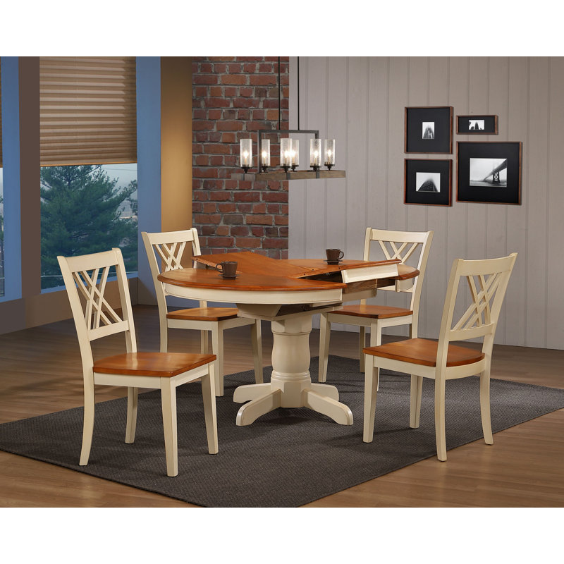 Comari 5-Piece Solid Wood Round Extendable Butterfly Leaf Dining Set 
