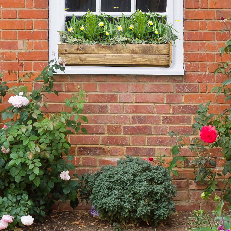 Large Wooden Planter  For Garden Rustic Scandinavian Redwood Window Box H14 L76 W23 Cm, 24.5 Ltrs Cap.