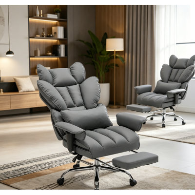 Grand et grand fauteuil de bureau avec repose-pieds, fauteuil de bureau en cuir avec support lombaire, siège large, inclinable à 150 ° et capacité de 400 lb
