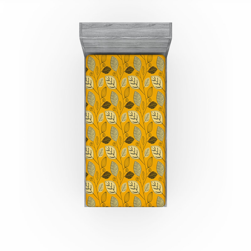 Drap-housse Ambesonne, Drap-housse pour lit simple TG, Jaune souci, noir, beige / floral