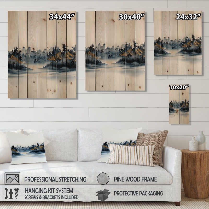 Starlight Serenade In Winter Landscape III - Art mural moderne sur bois de pin naturel, H 20 po x l 10 po