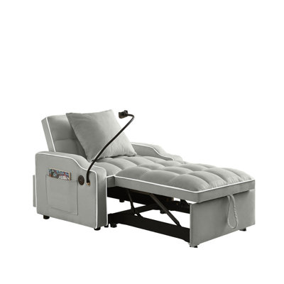 68.9" 3-in-1 Convertible Sleeper Sofa Chair Bed, Adjustable Recliner with USB & Type-C Ports, Phone Holder, Adjustable Backrest, Side Pocket, for Living Room, Bedroom, Small Spaces, Gray