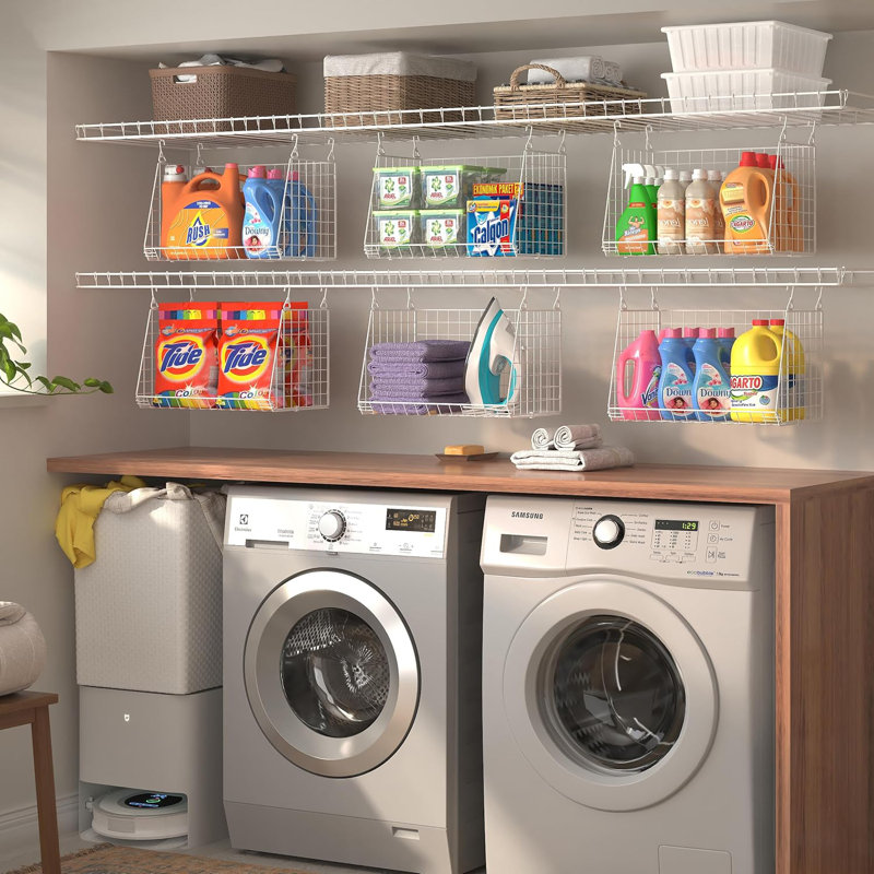 3 Pack Hanging Wire Storage Baskets Compatible with Wire Shelving Laundry Room Organizer