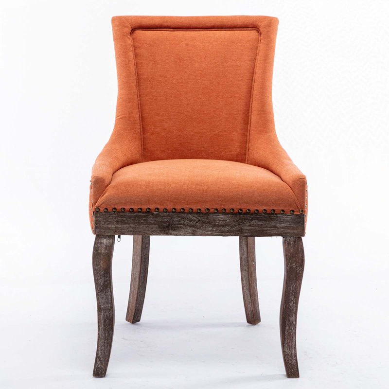 A&a furniture ultra side dining chairs | set of 2 | thickened fabric, solid wood legs | bronze nailhead, Orange, Brown