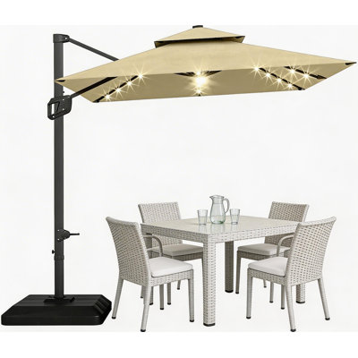 10x10Ft Square Solar LED Cantilever Umbrella , with Weighted Base