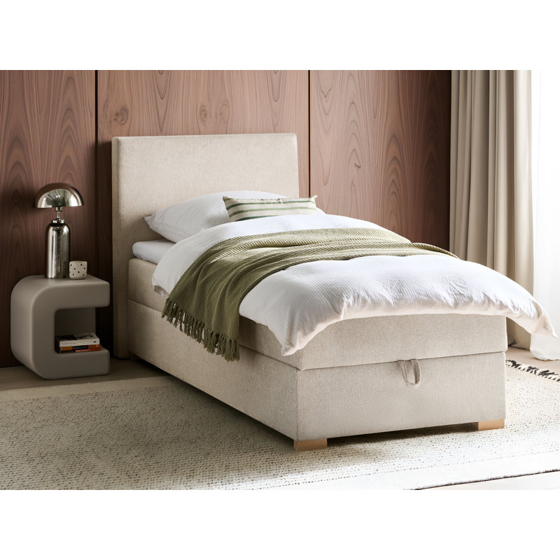 Upholstered Bed with Mattress, European Single (90 x 200 cm), Light Beige