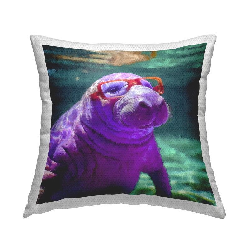 Coussin décoratif pour l'extérieur Manatee with Glasses par Sean Parnell