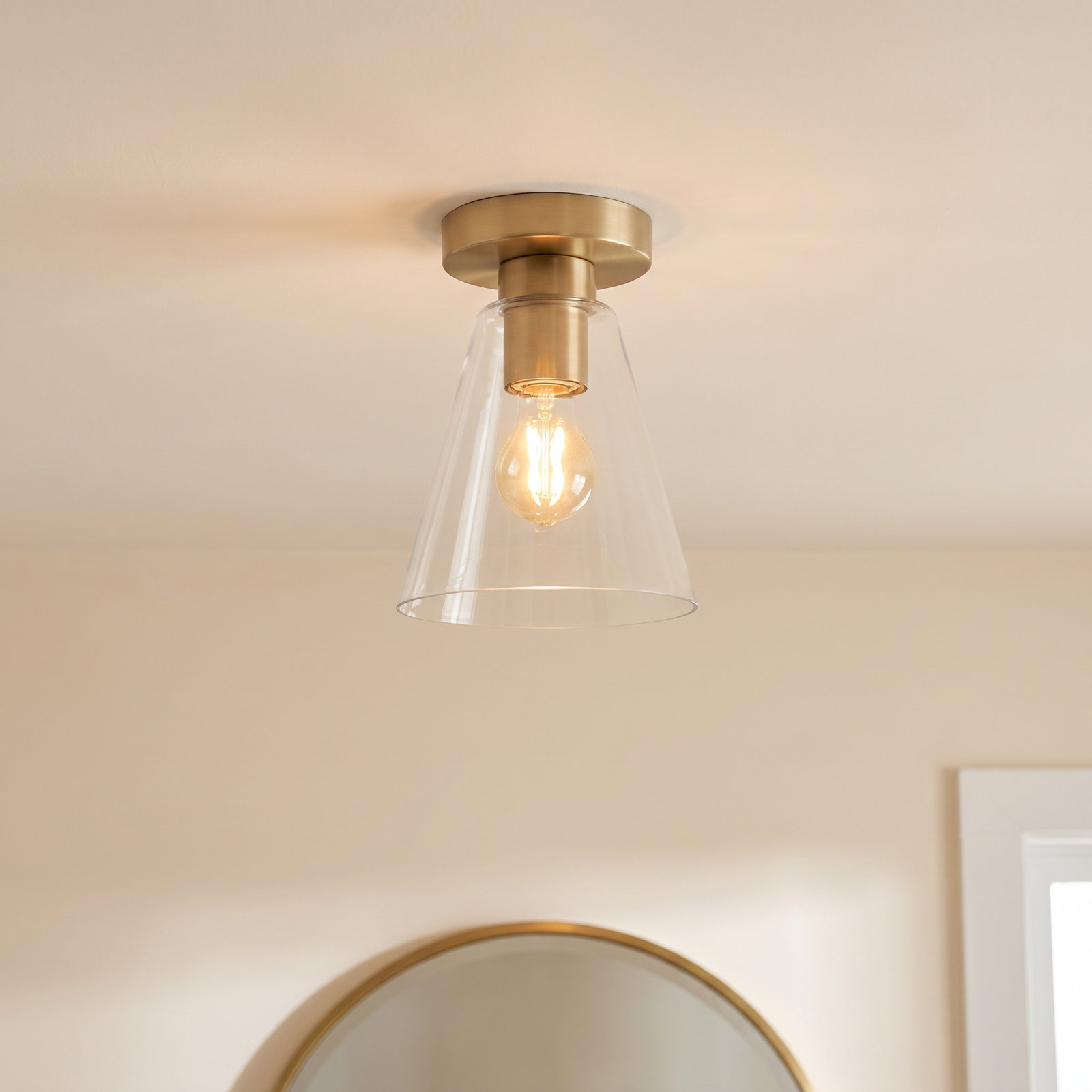 Hayden 7" Glass Flush Mount, Clear, Satin Brass