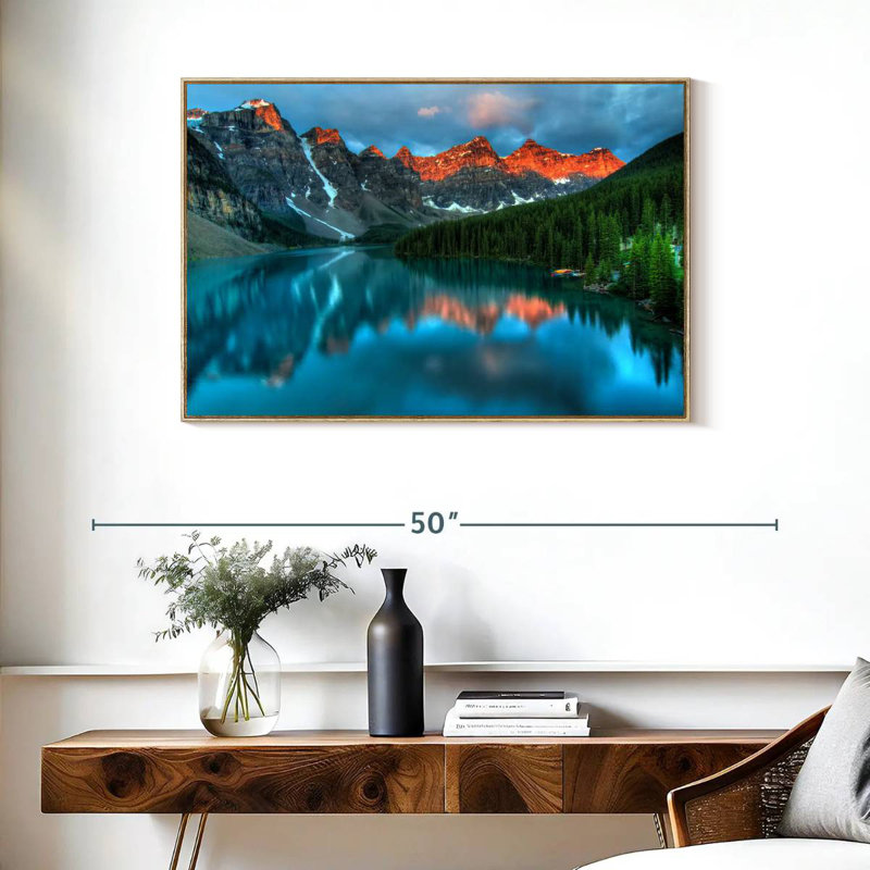 Tranquil Moraine Lake, Cadre flottant en bois naturel, 37 po x 25 po