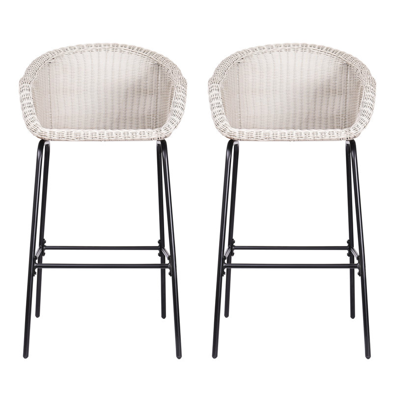 Of 2 Outdoor In Gray Faux , All - One Design With Integrated Structure, Woven Basket Weave Style, 29.50 Inch Seat For Bar Areas, Black Iron Frame And 12.50 Footrest Relaxation, 400 Lbs Weight Limit