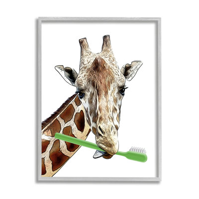 Girafe, brosse à dents verte, salle de bain sur bois par Annalisa Latella, impression