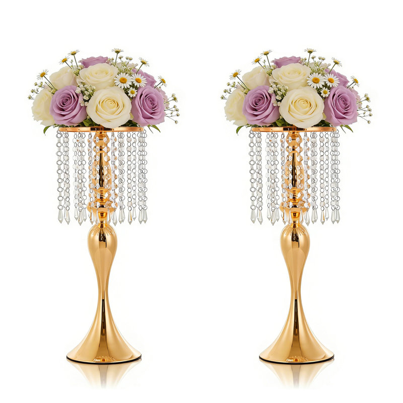 2 Pcs Crystal Flower Stand Wedding Centerpieces for Tables, 21.26in/54cm Height Gold Centerpiece Stands Metal Flower Vase for Party, Reception,  Anniversary Ceremony, Birthday Event, Home Decor
