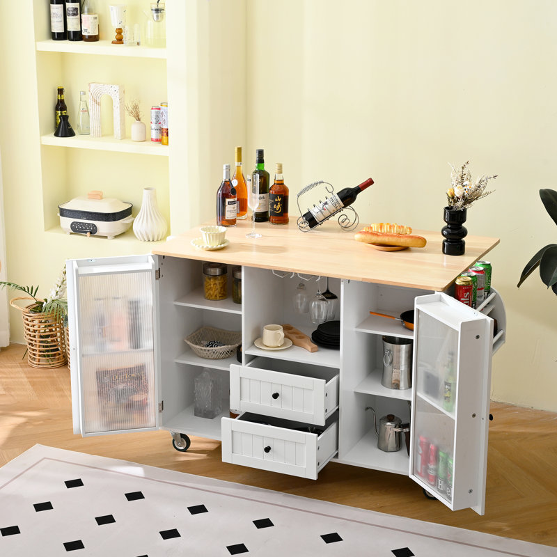 Mobile Storage Cart For Kitchen With Drop - Leaf Table Top, 2 Drawers, Door Box, Towel Hanger, Spice Rack, White, High Strength , 29.43 In Width Unit On Wheels , Cupboard, And , White Finish,