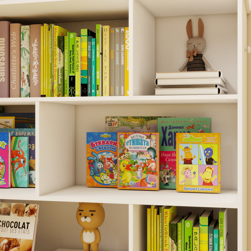 Multi-Functional 7 Shelf Kids Bookcase with 2 Hooks