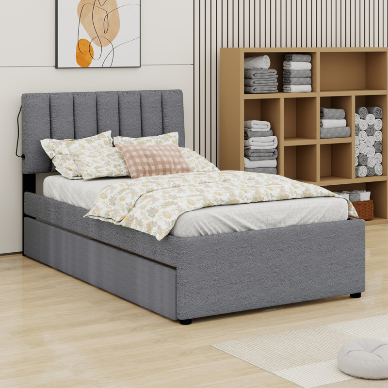 Lit en molleton contemporain avec lit gigogne escamotable , Gris