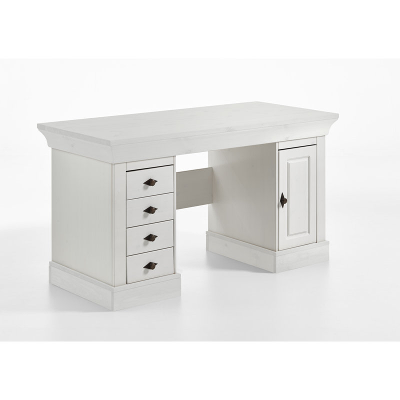 Kelly Solid Wood Solid Wood Executive Desk, Stained and Varnished White/White