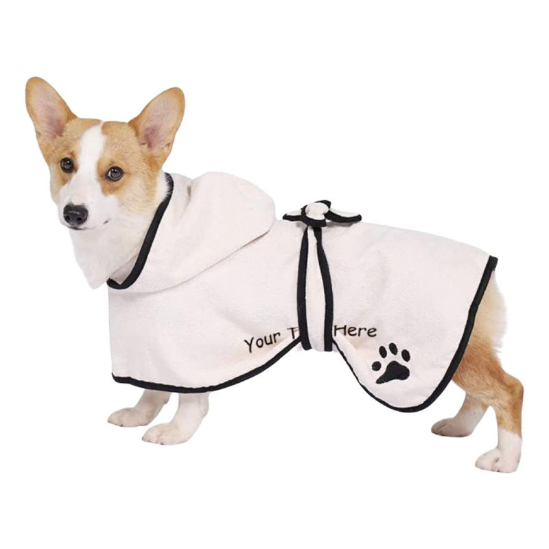 Serviette de bain pour chien avec nom et peignoir pour chien, TG, Oui, Blanc