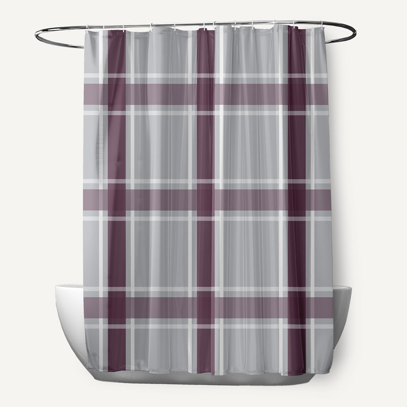 Rideau de douche simple à carreaux Bipasha, Gris / Mauve
