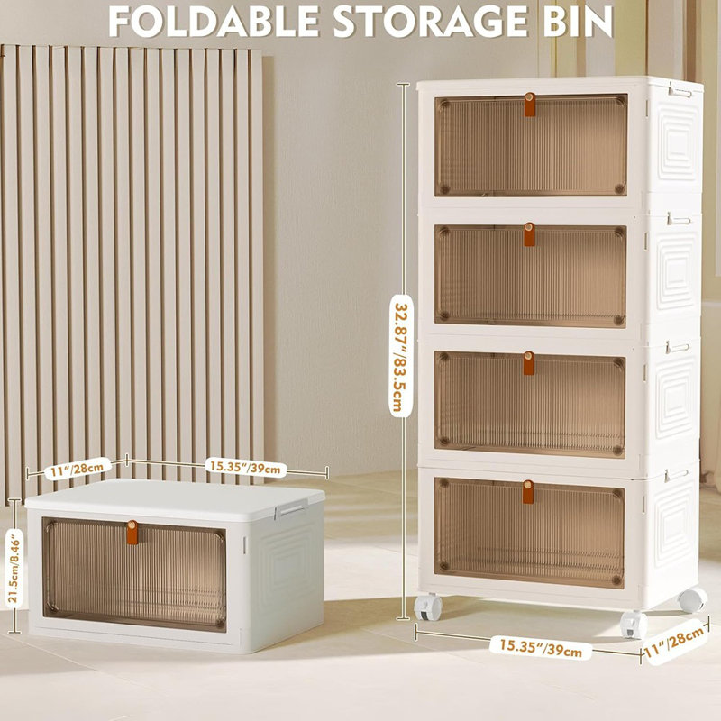 4 Tier Plastic Storage Bins With Lid 23qt, Stackable Storage Containers With Wheels, Folding Storage Boxes, Stackable Storage Bins, Closet Organizers And Storage For Living Room,office,dorm