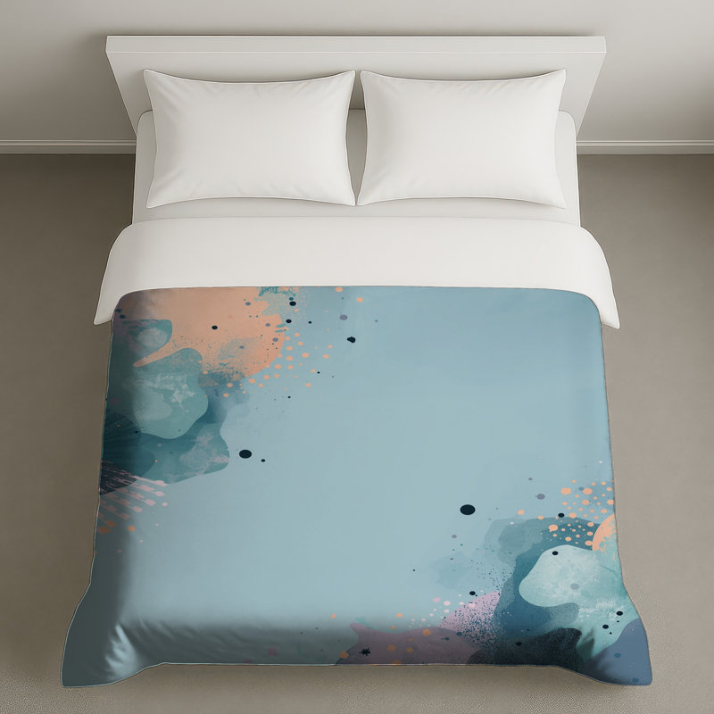 Housses de couette bleues à motif abstrait, Très grand lit