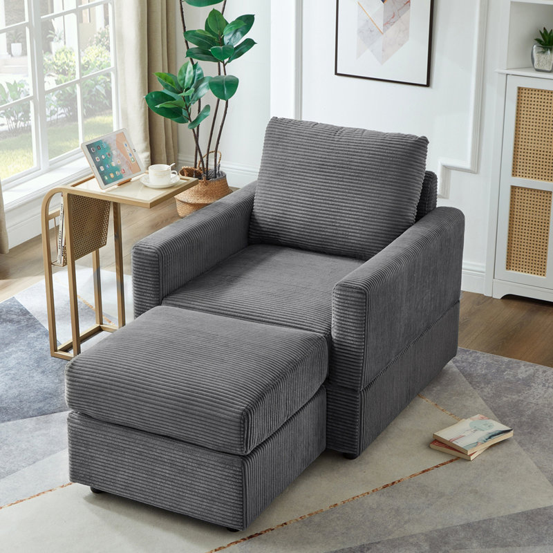 Upholstered Accent sofa with Ottoman, Grey