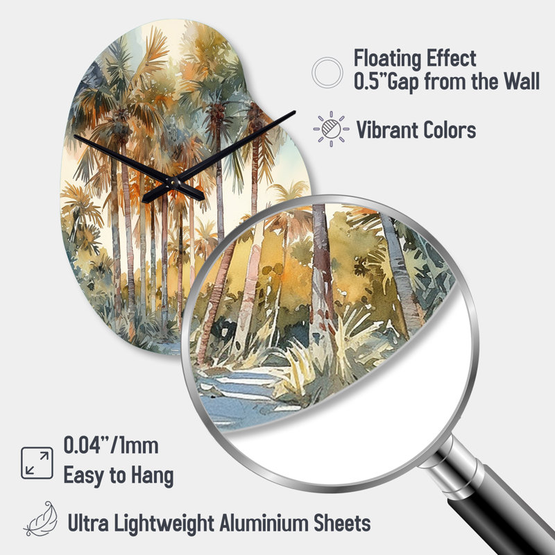 Green Palm Tree Paradise III - Pear Shape Large Palms & Palm Trees 3D Wall Clock, Small