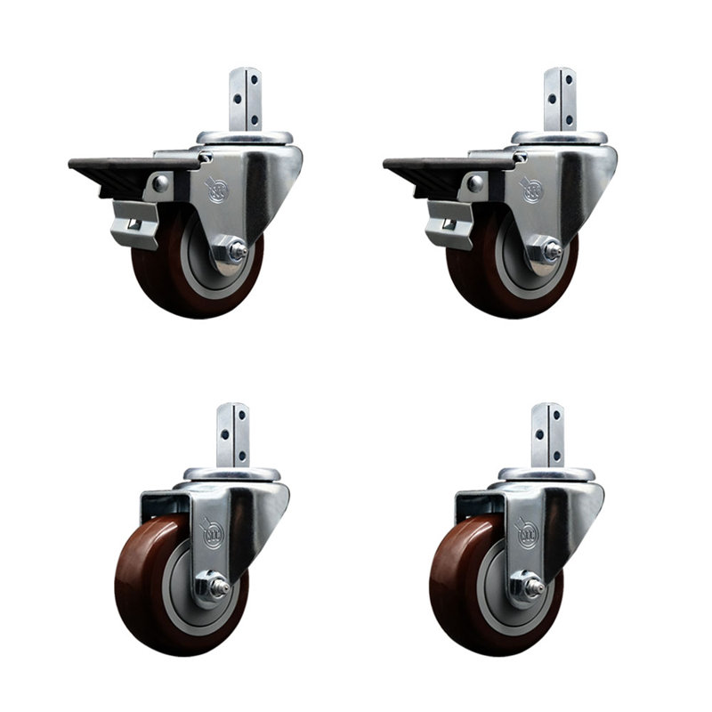 4 Piece Polyurethane Caster Set, Maroon