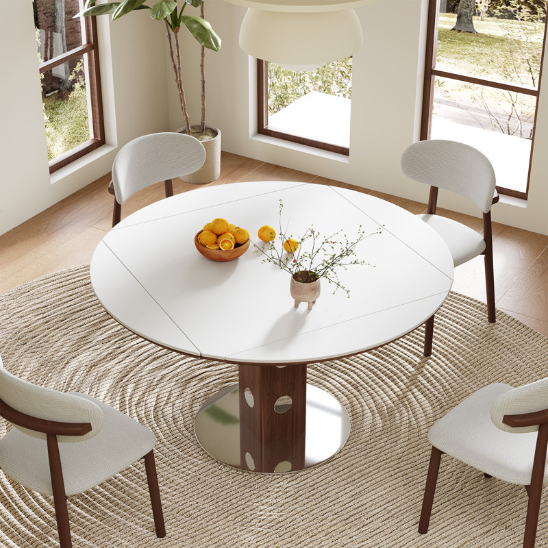 Table de salle à manger à abattants en pierre frittée avec base piédestal