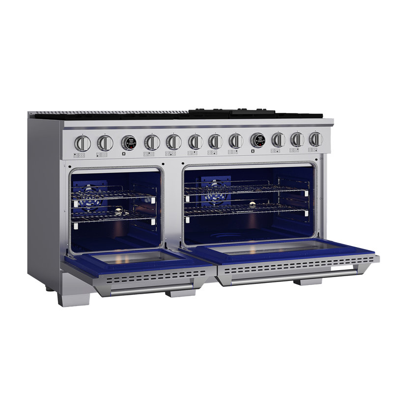 60 In. 7.9 Cu. Ft. 10 Burners Dual Fuel Range For Propane Gas In Stainless Steel With Kucht Horus Thermostat, Stainless Steel