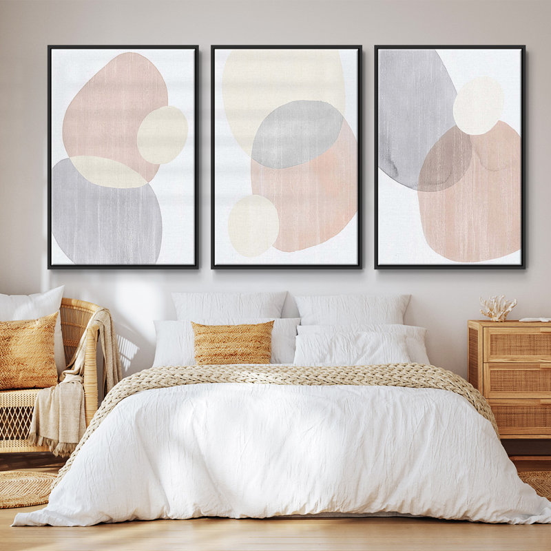 Pastel Shifting Spheres I, ensemble de 3 toiles encadrées sur toile, Noir, H 27 po x l 54 po