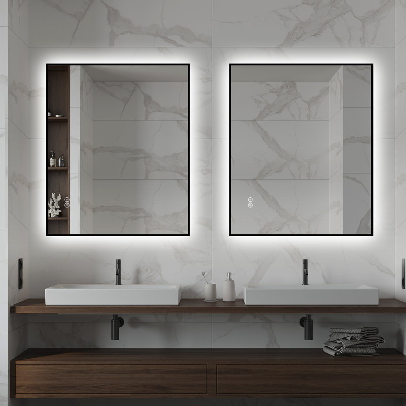Miroir de salle de bain pour salle de bain, miroir de meuble-lavabo à DEL rétroéclairé à cadre en aluminium de 30 po x 36 po