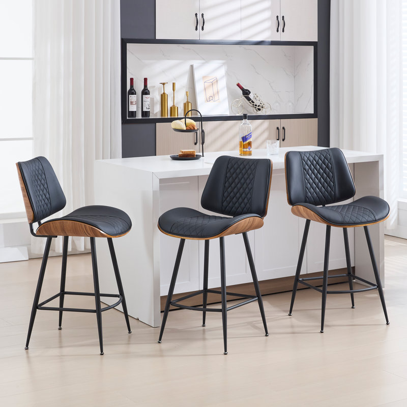 Laily 38.58" H Faux Leather Counter Stool, Black, 3