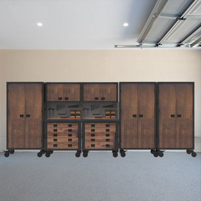 7-Piece Garage Storage Set with 2 Rolling Tool Cabinets, 3 Tall Cabinets & 2 Wall Cabinets