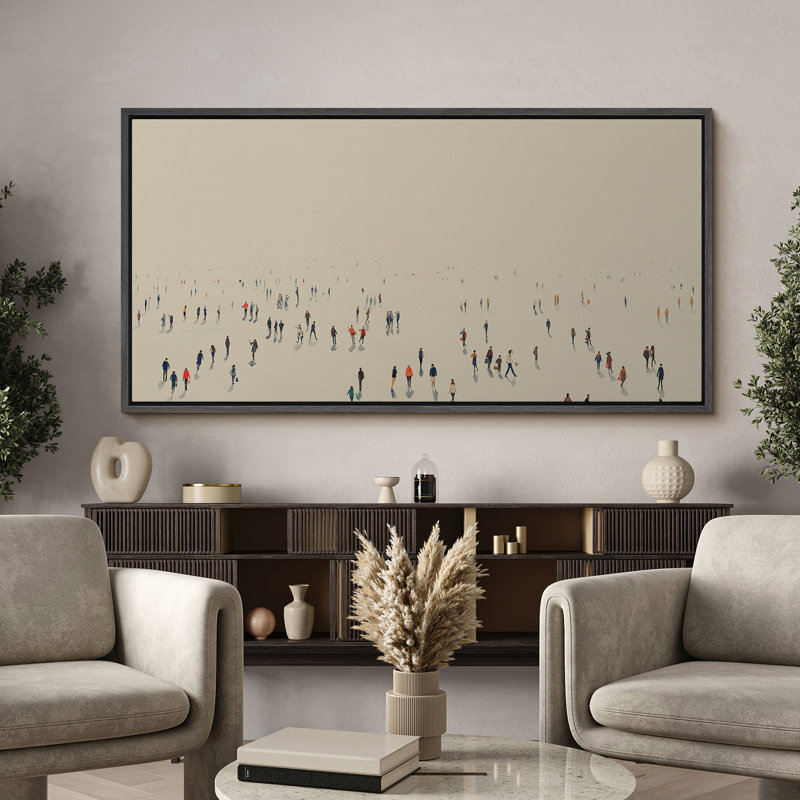 Crowded Walk Minimalist People Scene Modern Art, 30" H x 60" W, Black