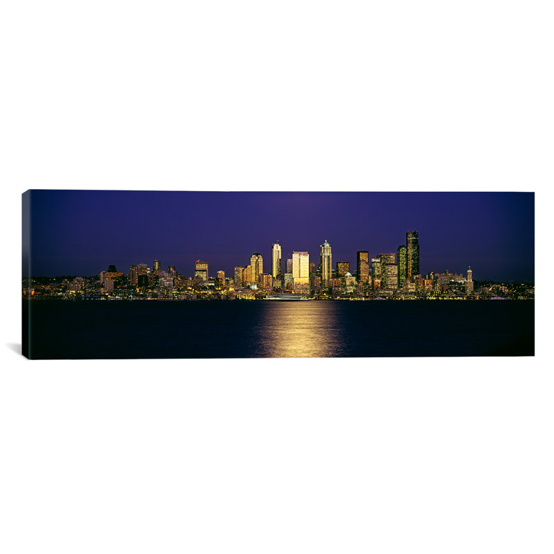 Reproduction de photo sur toile panoramique, gratte-ciel panoramique au bord de l'eau, Elliott Bay, Seattle, King County, Washington