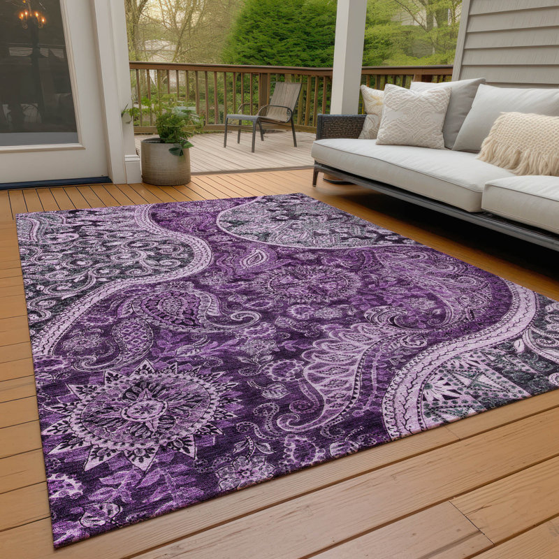 Purple Flat Woven Round Synthetic Easy Care Rug