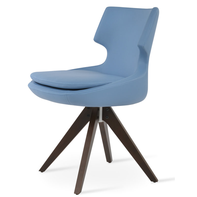 Chaise pivotante Patara Pyramid, Similicuir bleu, Noyer