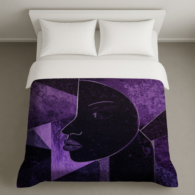 Housses de couette mauves à motif géométrique, Lit simple