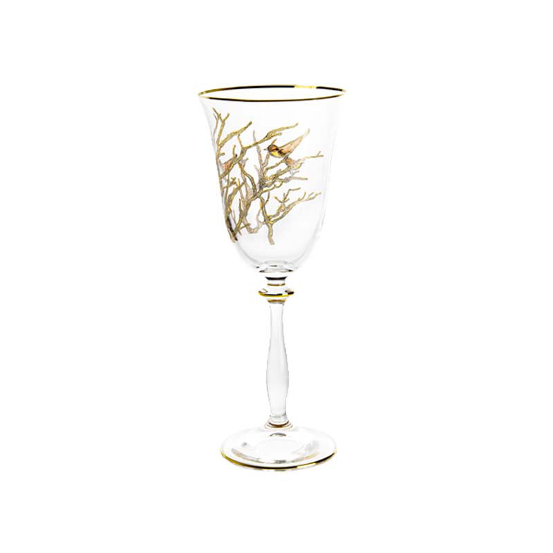 Vivience - 4 verres à vin à motif floral doré, 6,25 oz