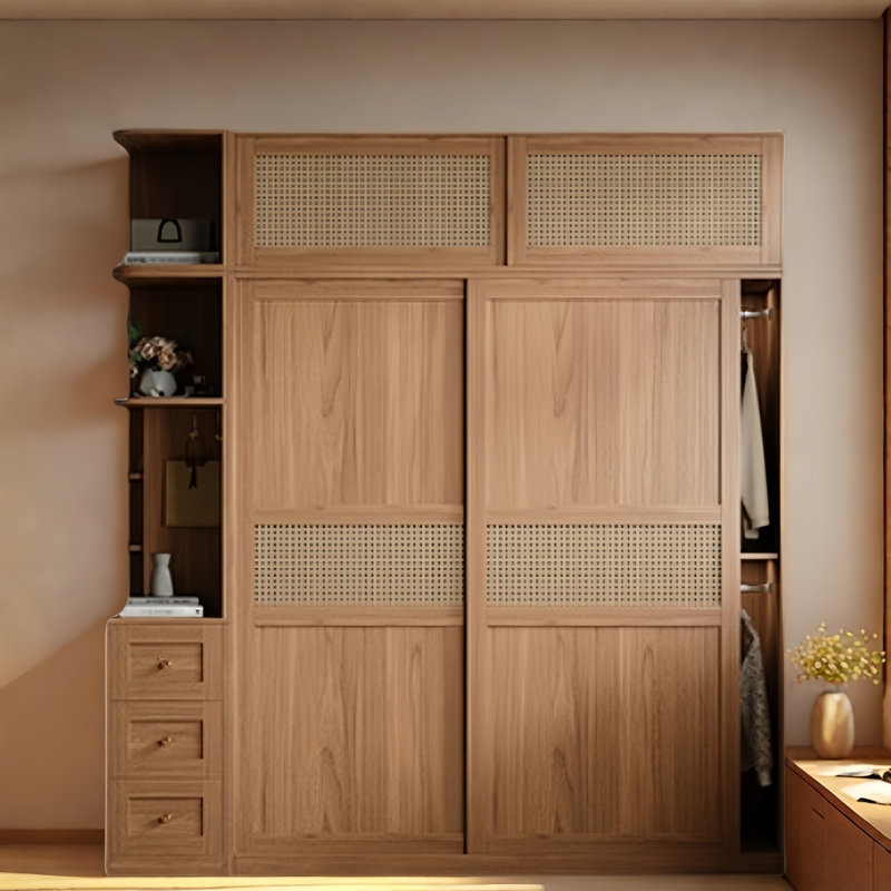 Armoire rétro en rotin tissé classique, H 97,64 po x l 78,74 po x P 23,62 po
